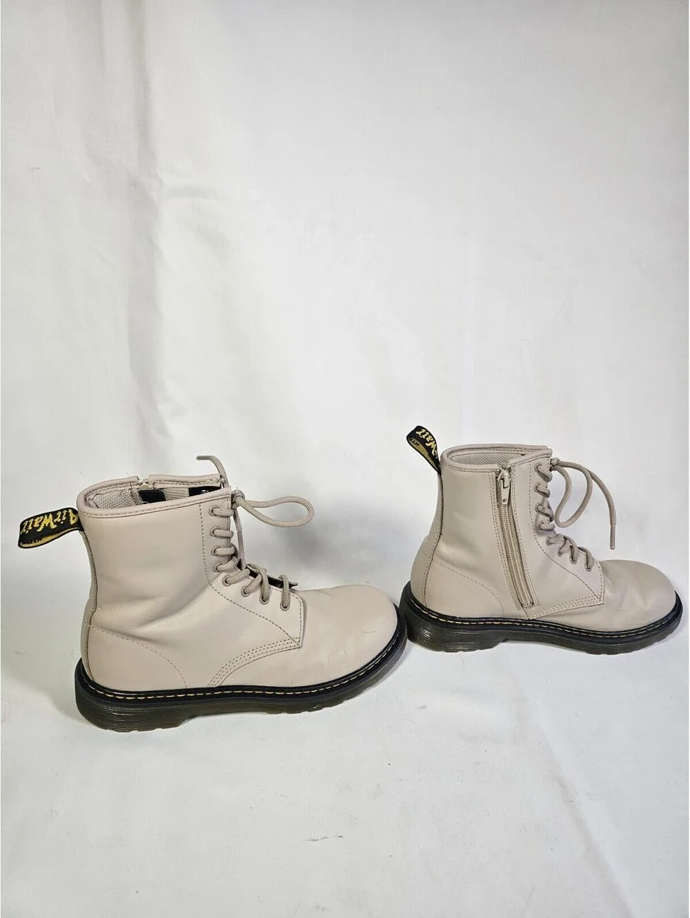 Dr. Martens Beige Leather Combat Ankle Boots Lace-Up Side Zip UK 4 US 5